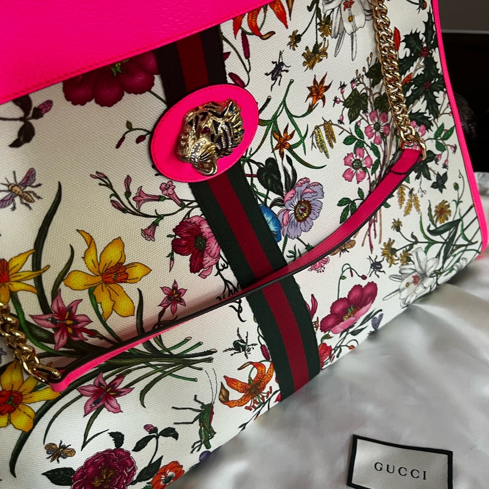 Gucci Hot Pink Floral Summer Limited Edition Large Rajah Tote